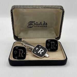 Shields Fifth Avenue Silver Tone “R” Monogram Cufflinks Tie Clip Vintage In Box